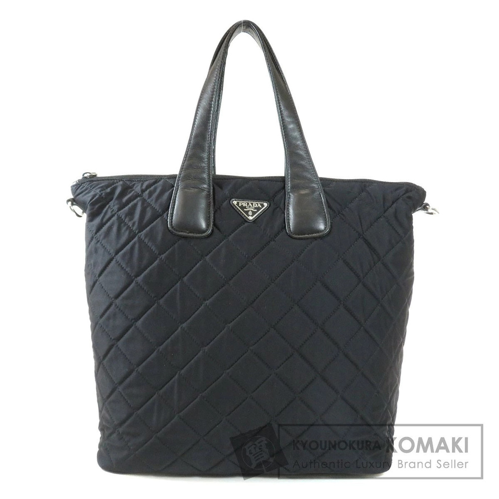 Prada black quilted Tessuto Impuntu tote leather top handles